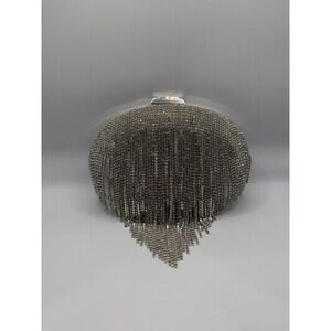 Olga Berg Silver Rhinestone Tassel Clutch Bag (missing a few gems see pics)